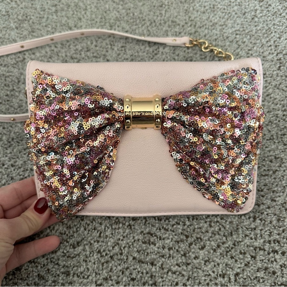 BETSEY JOHNSON Pink Sequin Bow Crossbody Matching Change Purse Set R $156 - Picture 7 of 16
